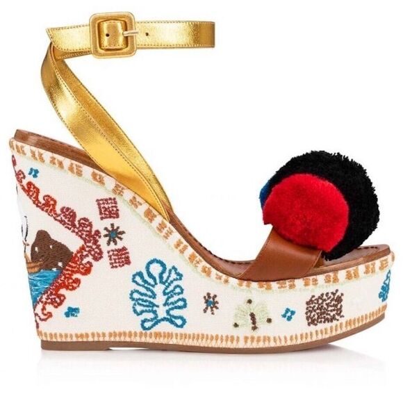 CHRISTIAN LOUBOUTIN Cycladissimo 120 Leather wedge sandals Multicolor 37 - Picture 1 of 9
